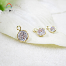 Y0114 Copper Jewelry Making Gold Small Round CZ Zircon Charms Pendant